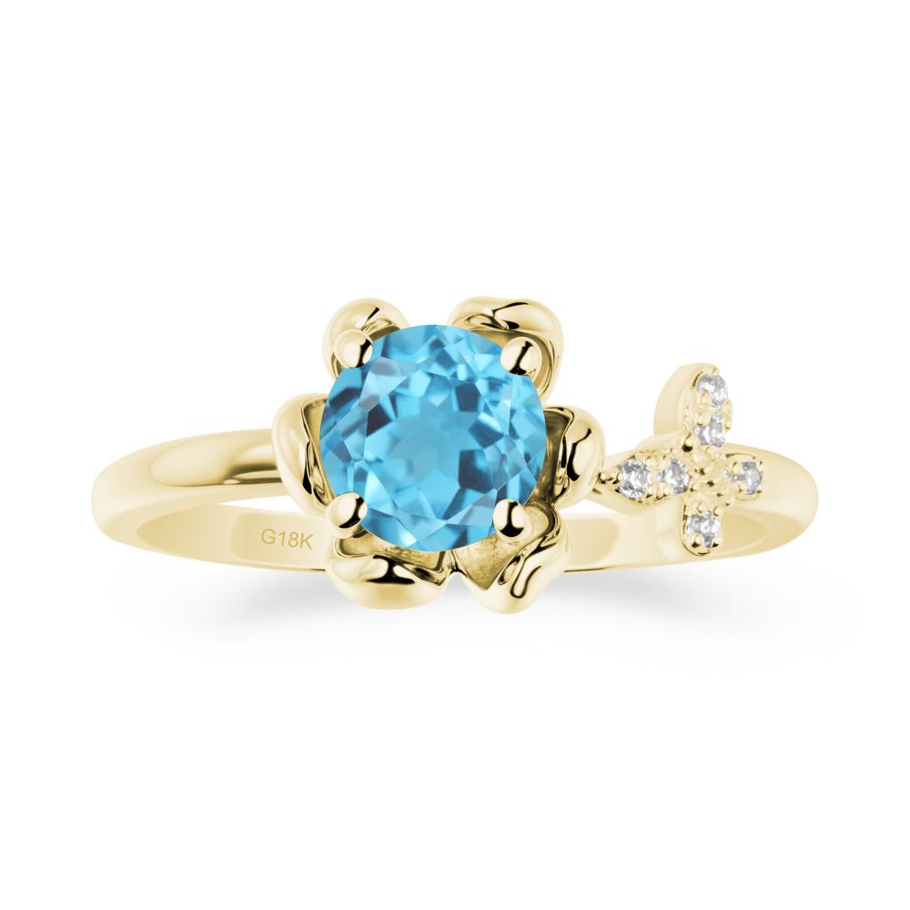 Round Swiss Blue Topaz Petal Halo Ring - LUO Jewelry #metal_18k yellow gold