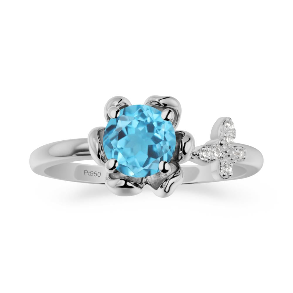 Round Swiss Blue Topaz Petal Halo Ring - LUO Jewelry #metal_platinum