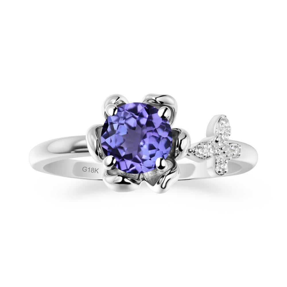 Round Tanzanite Petal Promise Ring - LUO Jewelry #metal_18k white gold