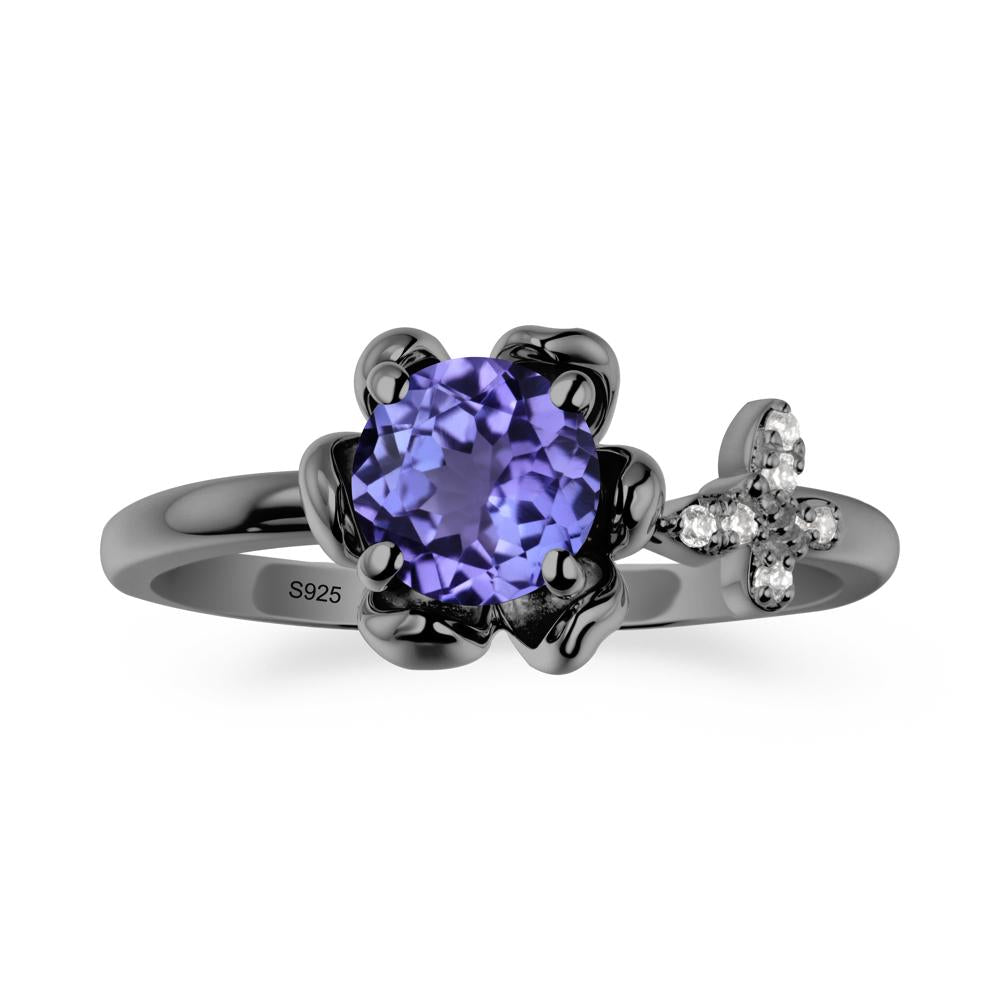 Round Tanzanite Petal Promise Ring - LUO Jewelry #metal_black finish sterling silver