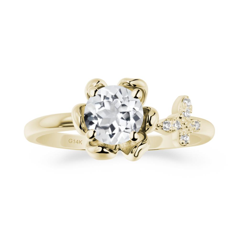 Floral Inspired White Topaz Ring with Butterfly - LUO Jewelry #metal_14k yellow gold