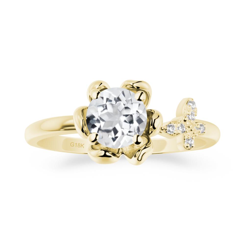 Floral Inspired White Topaz Ring with Butterfly - LUO Jewelry #metal_18k yellow gold