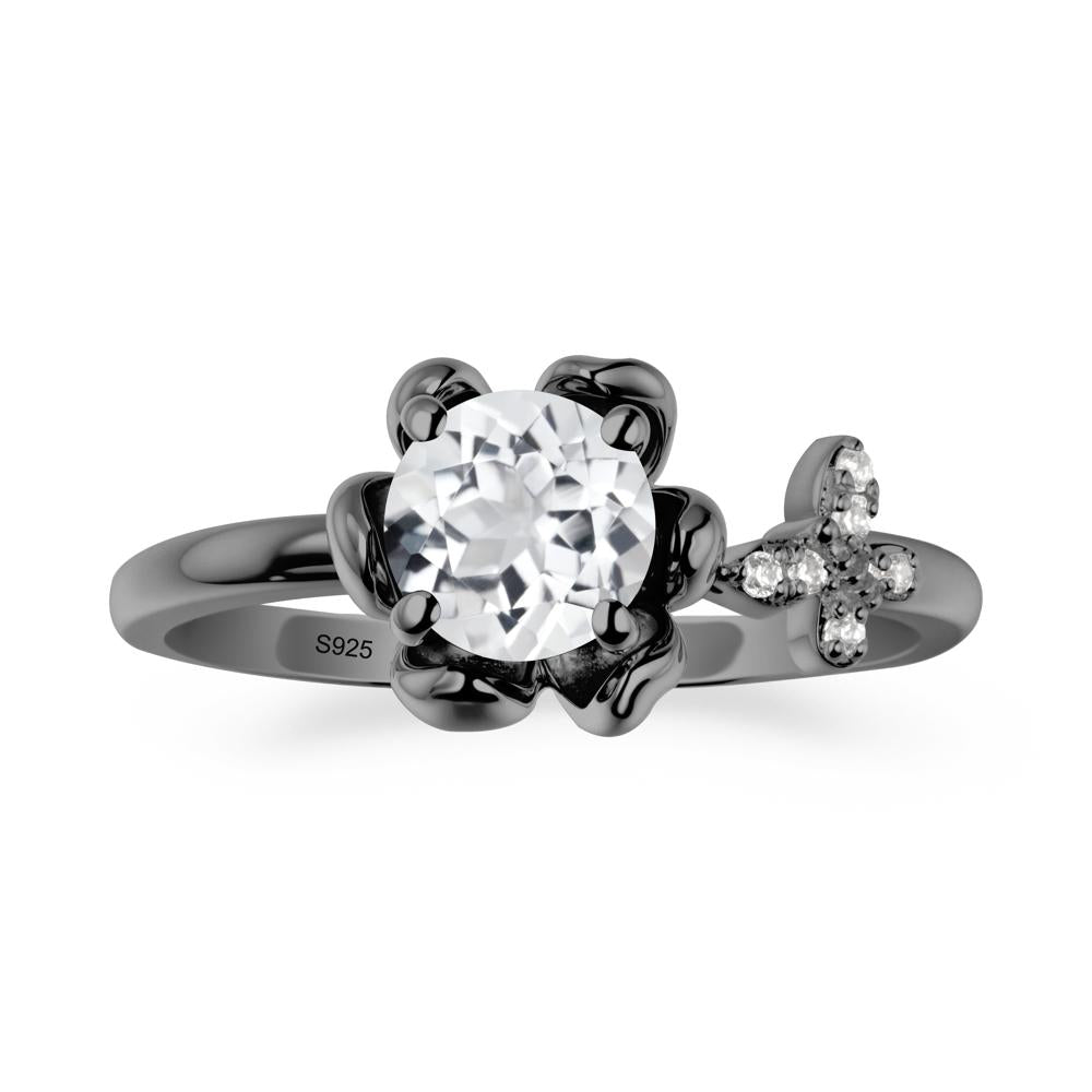 Floral Inspired White Topaz Ring with Butterfly - LUO Jewelry #metal_black finish sterling silver