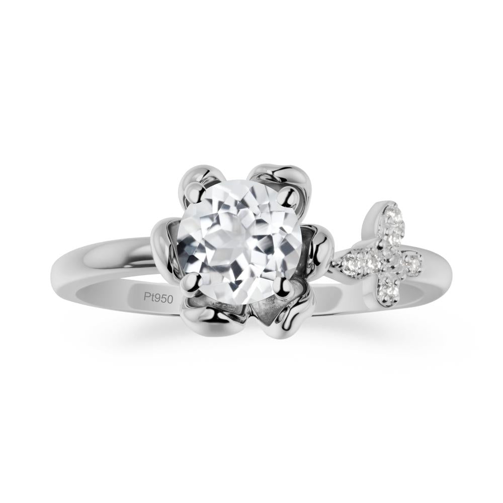Floral Inspired White Topaz Ring with Butterfly - LUO Jewelry #metal_platinum