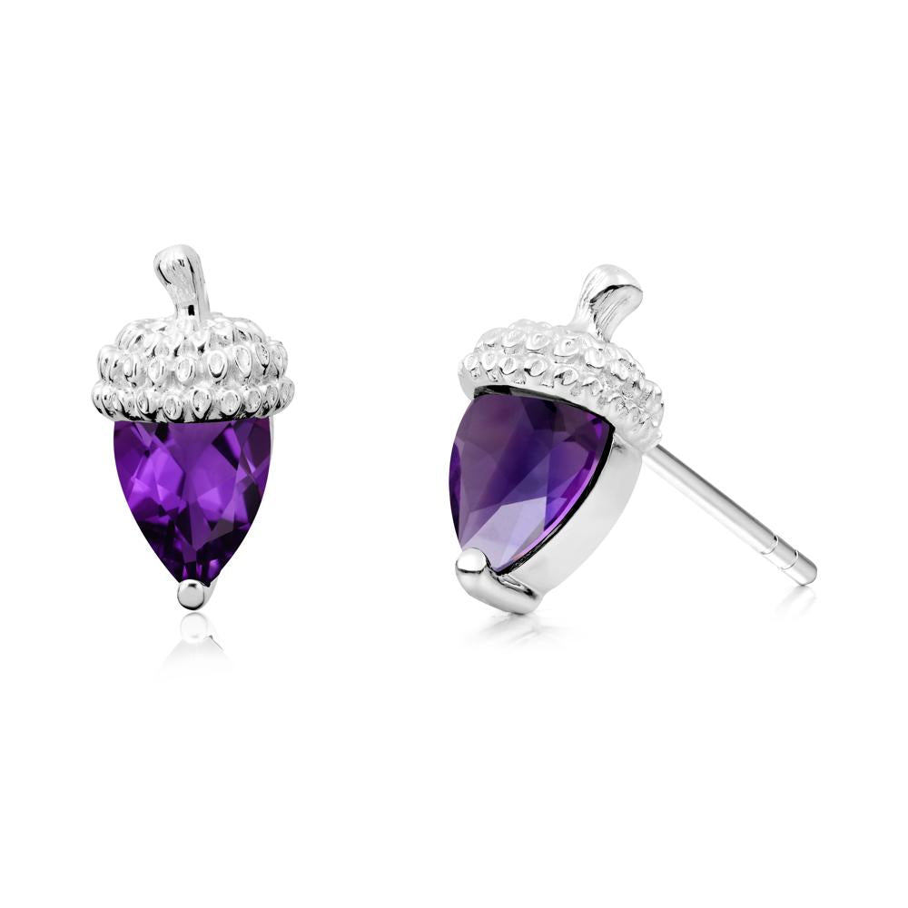 Pear Cut Amethyst Acorn Stud Earrings - LUO Jewelry #metal_14k white gold