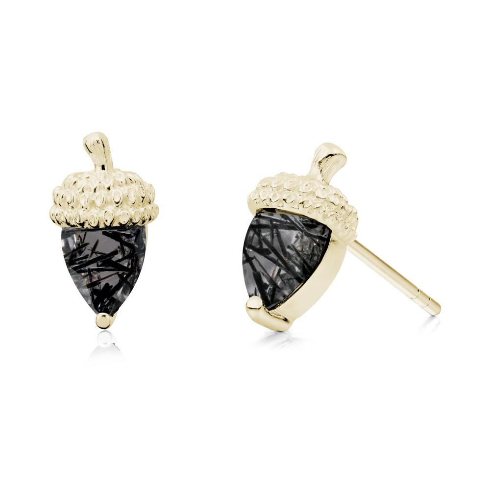 Pear Cut Black Rutilated Quartz Acorn Stud Earrings - LUO Jewelry #metal_14k yellow gold