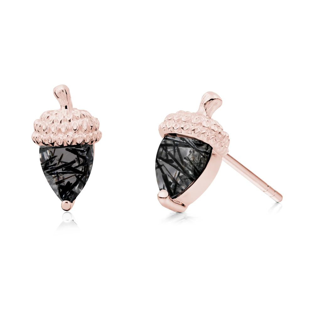 Pear Cut Black Rutilated Quartz Acorn Stud Earrings - LUO Jewelry #metal_18k rose gold