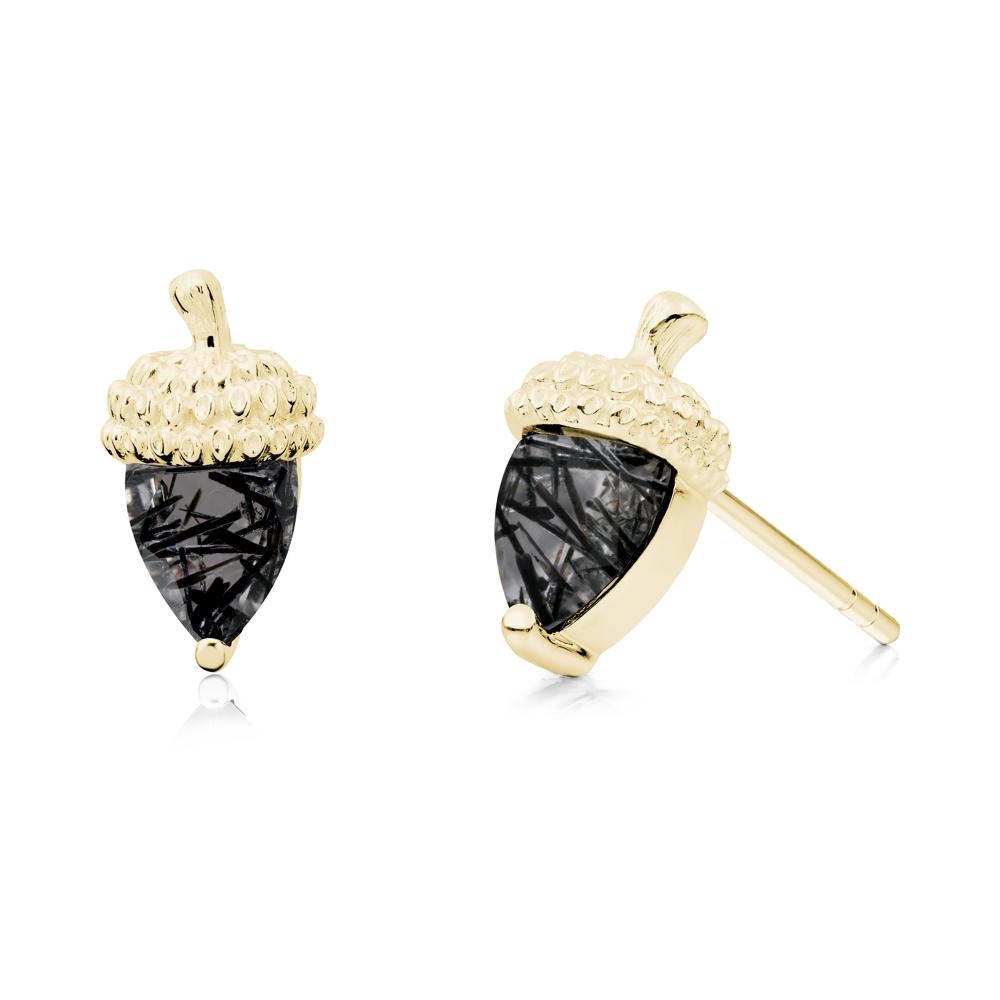 Pear Cut Black Rutilated Quartz Acorn Stud Earrings - LUO Jewelry #metal_18k yellow gold