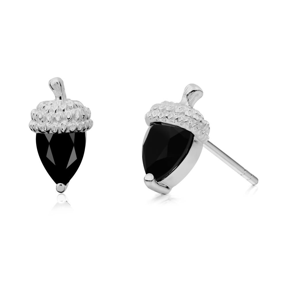 Pear Cut Black Spinel Acorn Stud Earrings - LUO Jewelry #metal_platinum