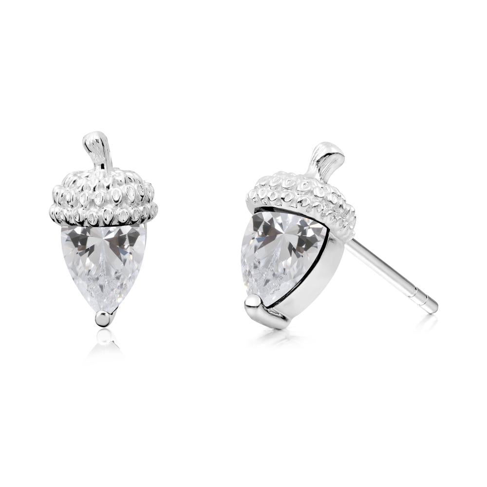 Pear Cut Cubic Zirconia Acorn Stud Earrings - LUO Jewelry #metal_14k white gold