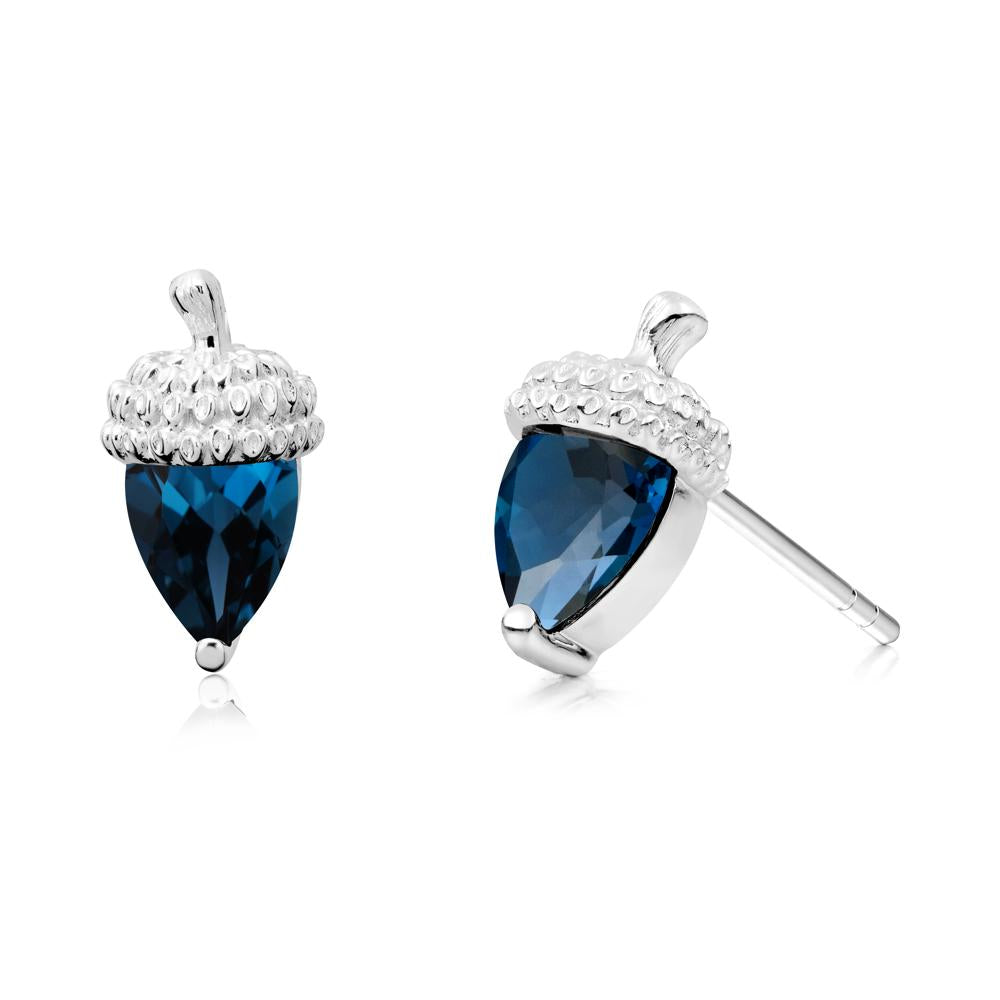 Pear Cut London Blue Topaz Acorn Stud Earrings - LUO Jewelry #metal_14k white gold