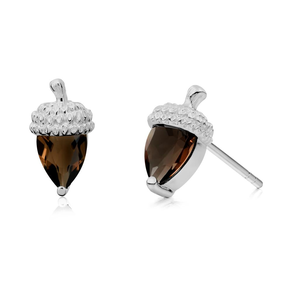 Pear Cut Smoky Quartz Acorn Stud Earrings - LUO Jewelry #metal_platinum