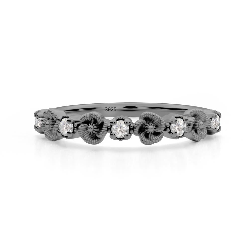 Floral Cubic Zirconia Wedding Band - LUO Jewelry #metal_black finish sterling silver