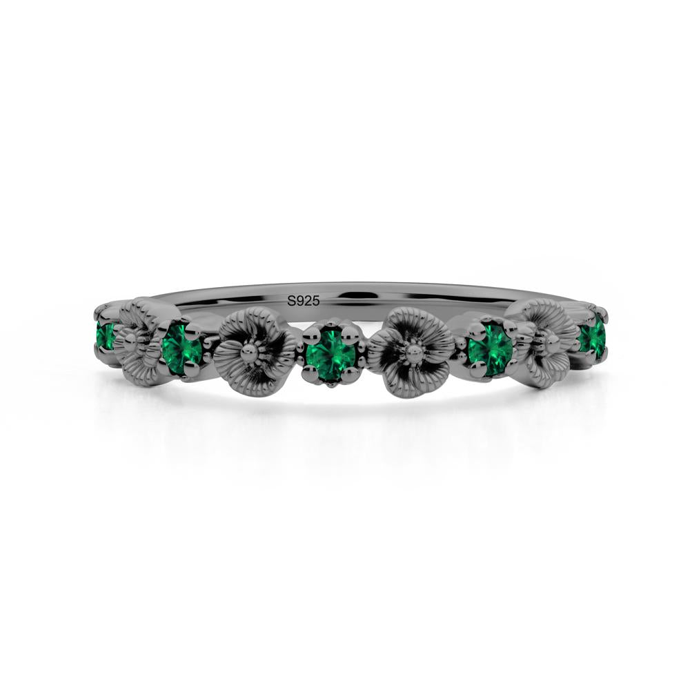 Floral Emerald Wedding Band - LUO Jewelry #metal_black finish sterling silver