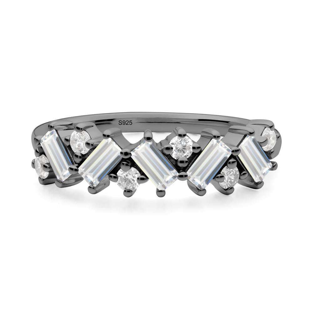Minimalist Baguette Cubic Zirconia Wedding Ring - LUO Jewelry #metal_black finish sterling silver