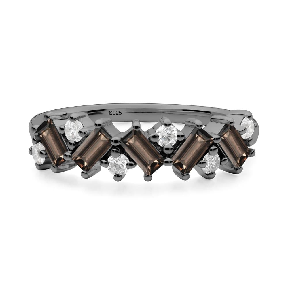 Minimalist Baguette Smoky Quartz Wedding Ring - LUO Jewelry #metal_black finish sterling silver