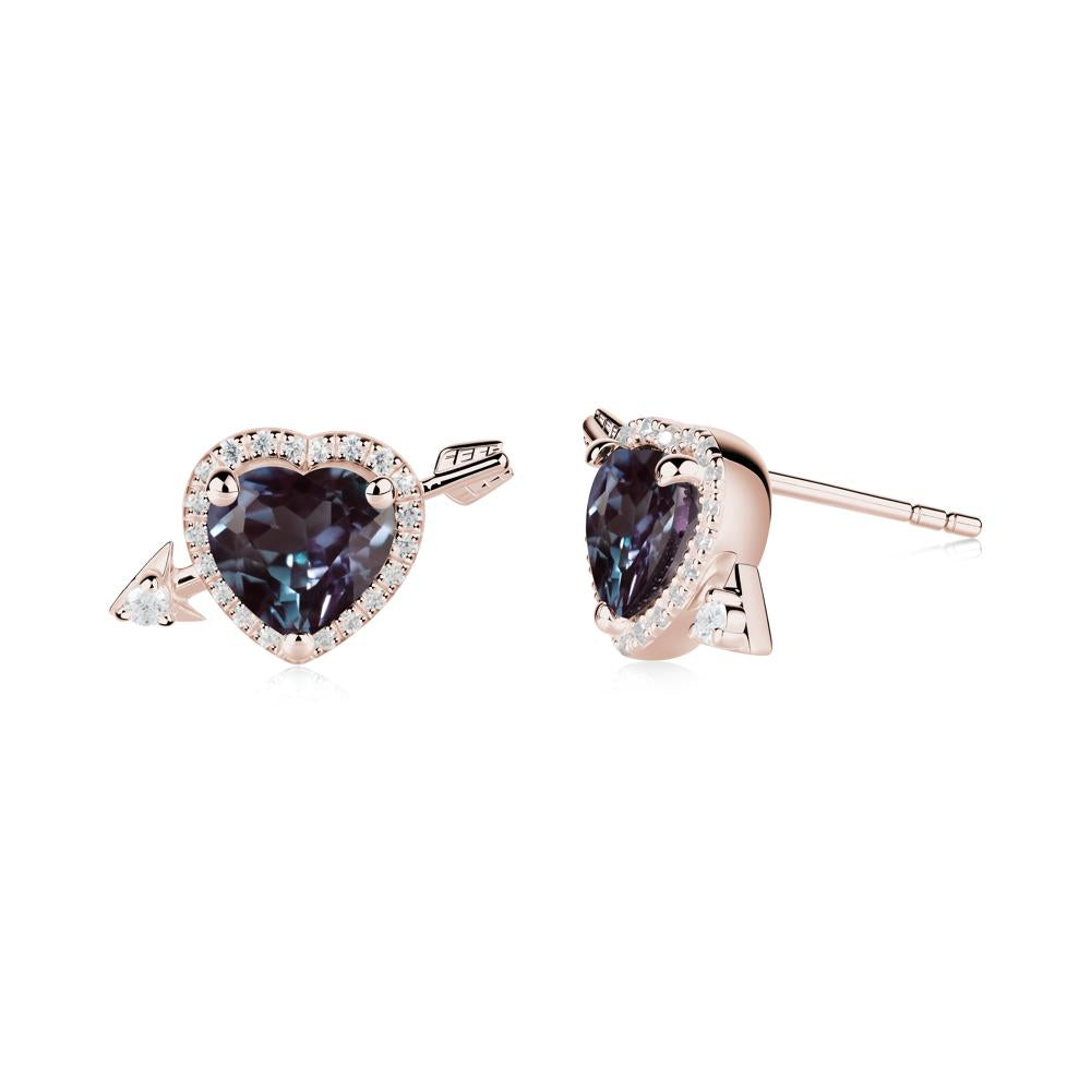 Cupid's Arrow Heart Shaped Alexandrite Stud Earrings - LUO Jewelry #metal_14k rose gold