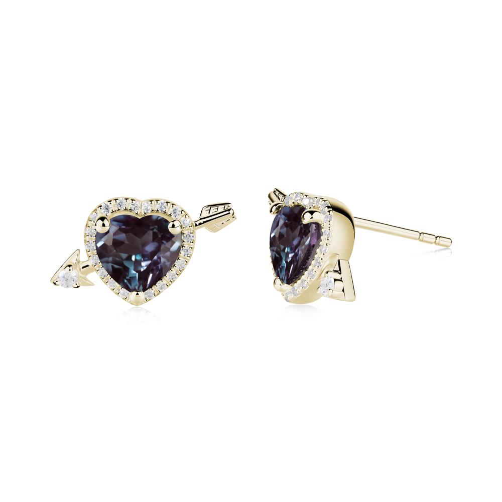 Cupid's Arrow Heart Shaped Alexandrite Stud Earrings - LUO Jewelry #metal_14k yellow gold