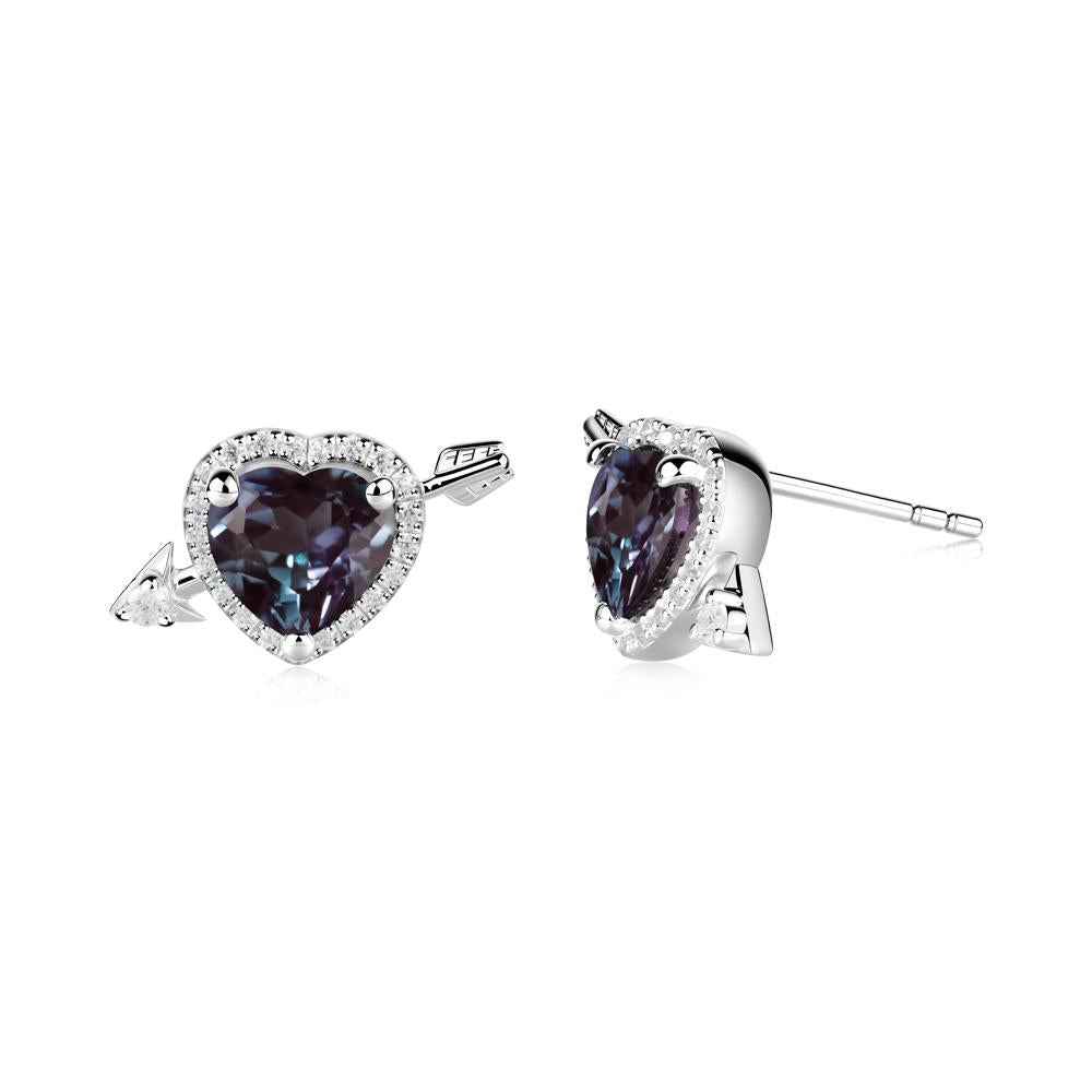 Cupid's Arrow Heart Shaped Alexandrite Stud Earrings - LUO Jewelry #metal_18k white gold