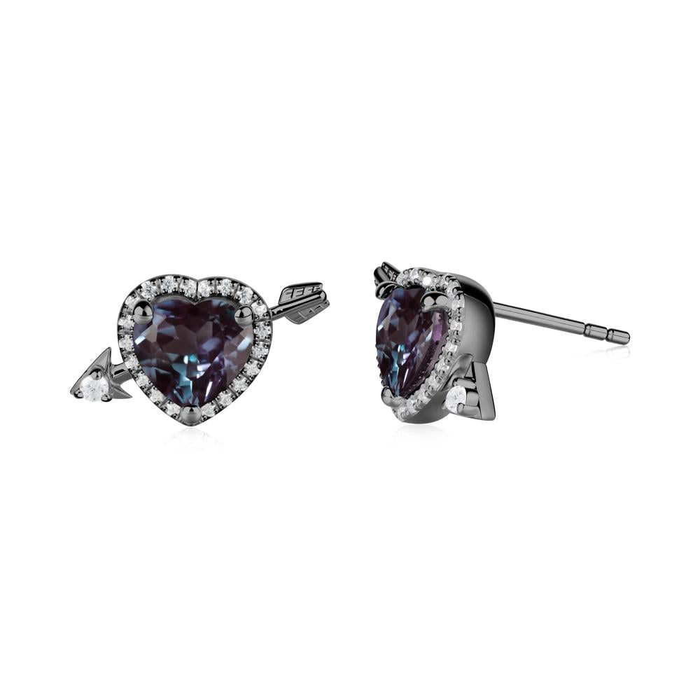 Cupid's Arrow Heart Shaped Alexandrite Stud Earrings - LUO Jewelry #metal_black finish sterling silver