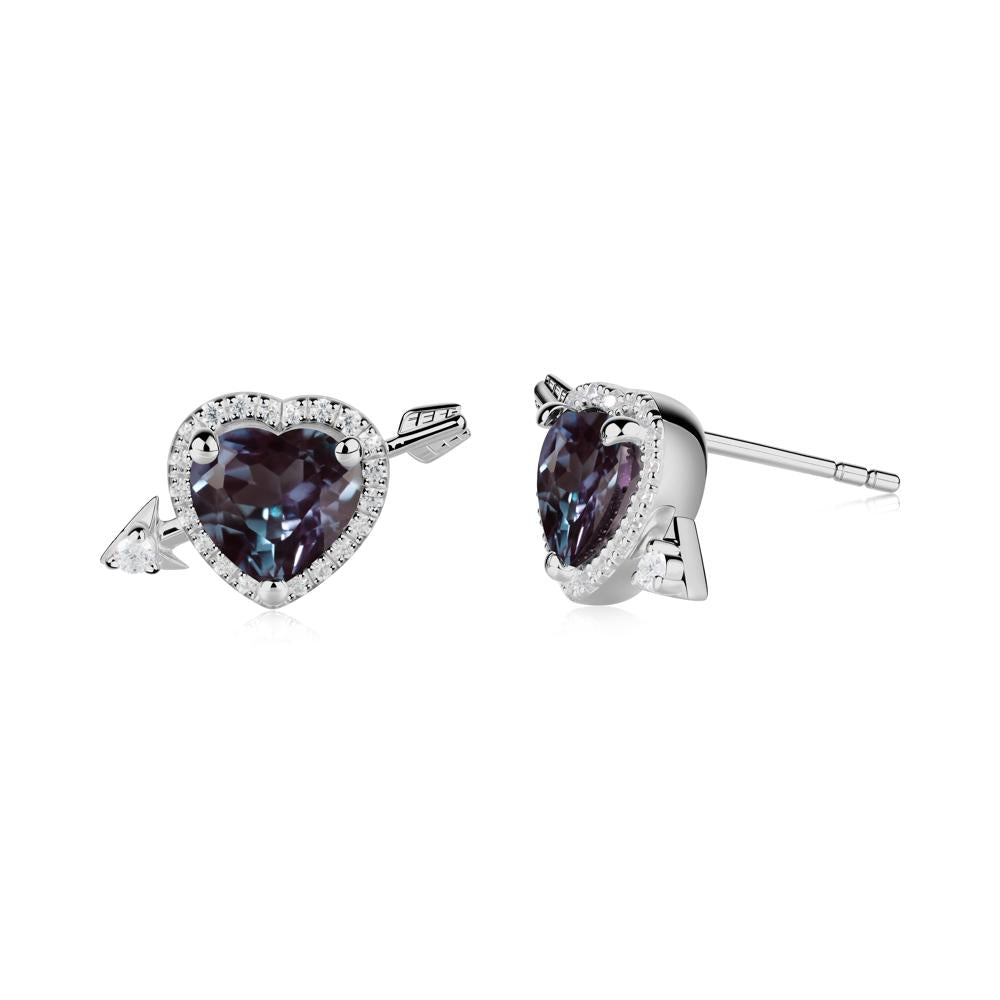 Cupid's Arrow Heart Shaped Alexandrite Stud Earrings - LUO Jewelry #metal_platinum