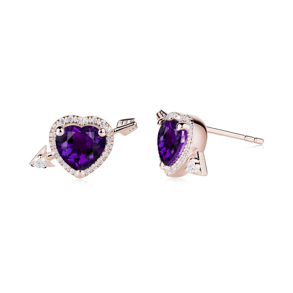 Halo Heart Shaped Amethyst Stud Earrings - LUO Jewelry #metal_14k rose gold