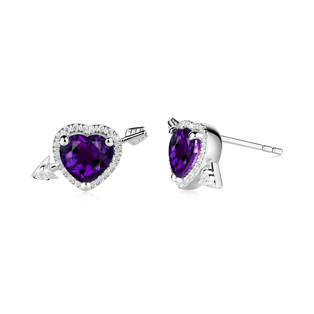 Halo Heart Shaped Amethyst Stud Earrings - LUO Jewelry #metal_14k white gold