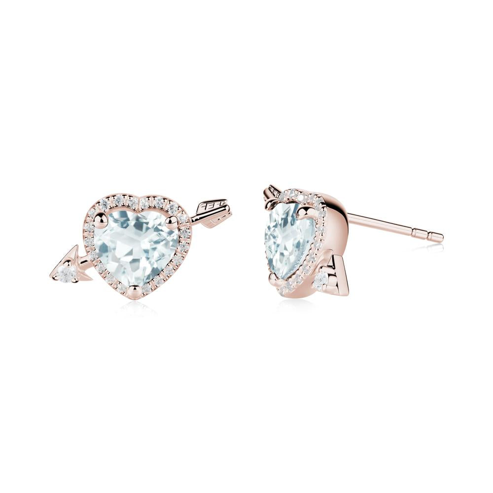 Heart Shaped Aquamarine Cupid's Arrow Stud Earrings - LUO Jewelry #metal_14k rose gold