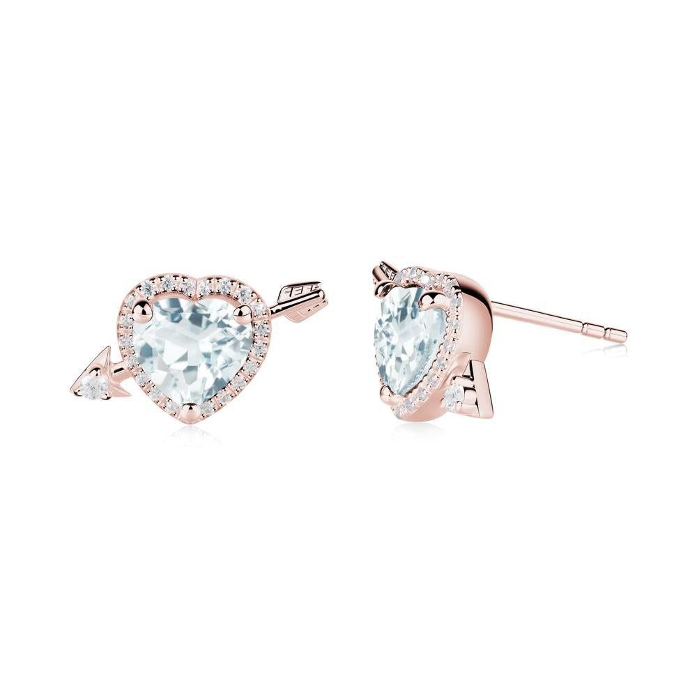 Heart Shaped Aquamarine Cupid's Arrow Stud Earrings - LUO Jewelry #metal_18k rose gold