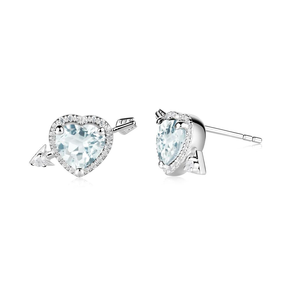 Heart Shaped Aquamarine Cupid's Arrow Stud Earrings - LUO Jewelry #metal_18k white gold