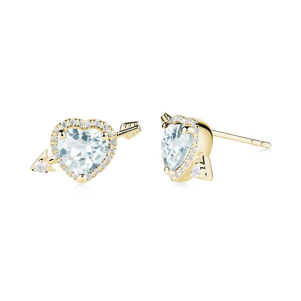 Heart Shaped Aquamarine Cupid's Arrow Stud Earrings - LUO Jewelry #metal_18k yellow gold