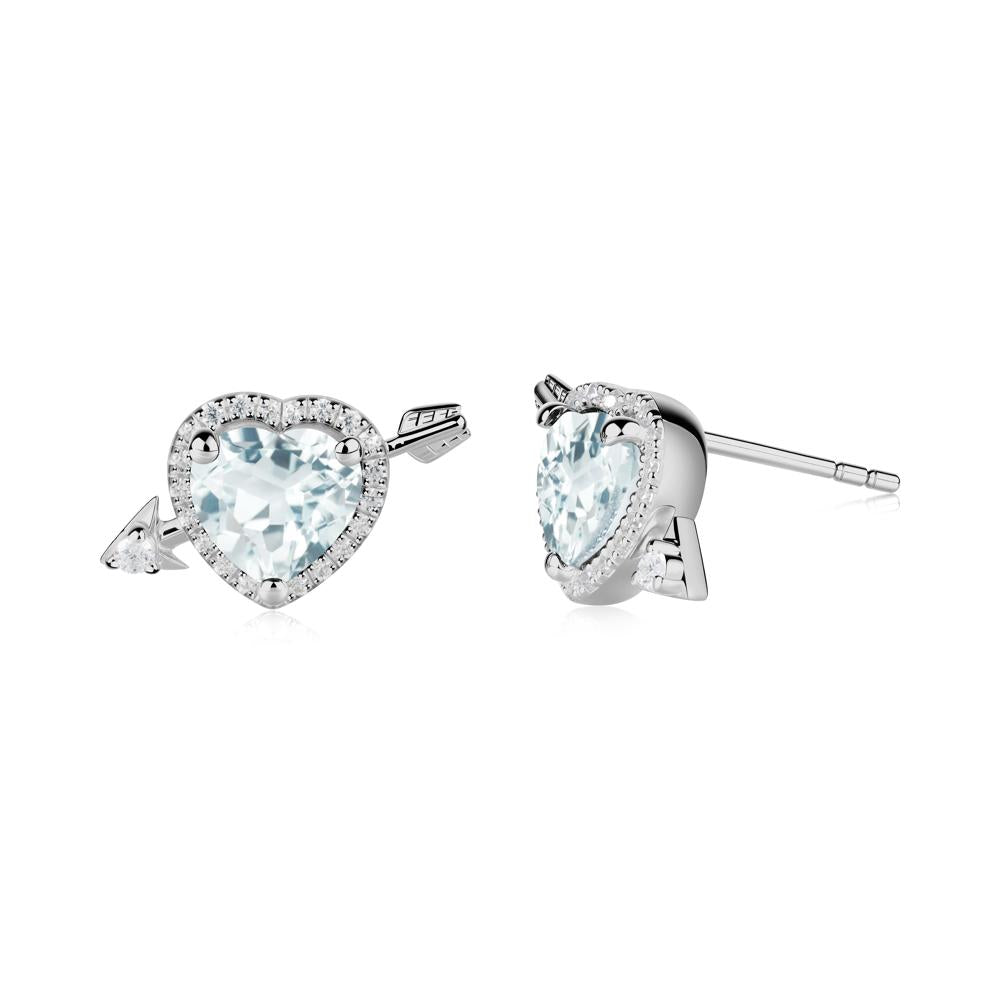 Heart Shaped Aquamarine Cupid's Arrow Stud Earrings - LUO Jewelry #metal_platinum