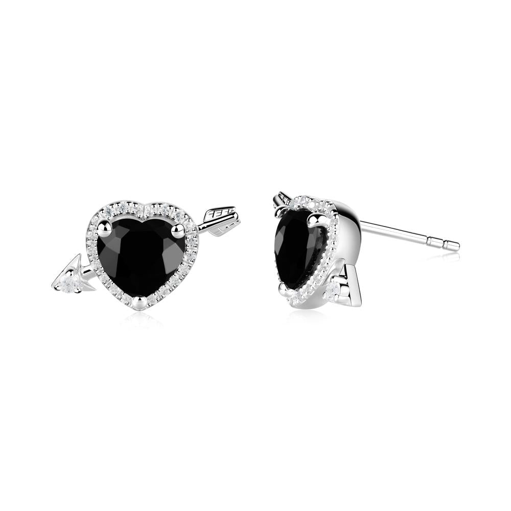Cupid's Arrow Heart Shaped Black Spinel Stud Earrings - LUO Jewelry #metal_14k white gold