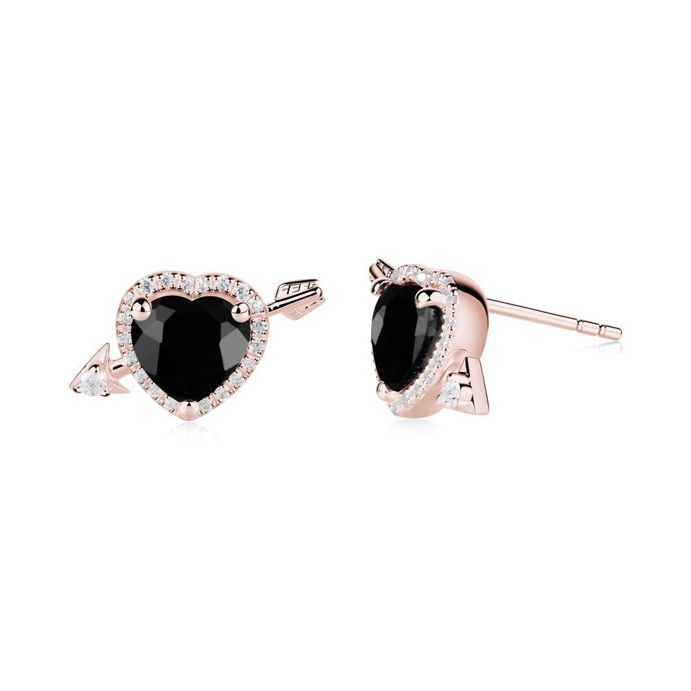 Cupid's Arrow Heart Shaped Black Spinel Stud Earrings - LUO Jewelry #metal_18k rose gold