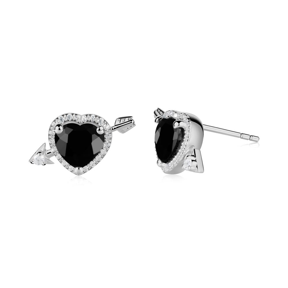 Cupid's Arrow Heart Shaped Black Spinel Stud Earrings - LUO Jewelry #metal_platinum