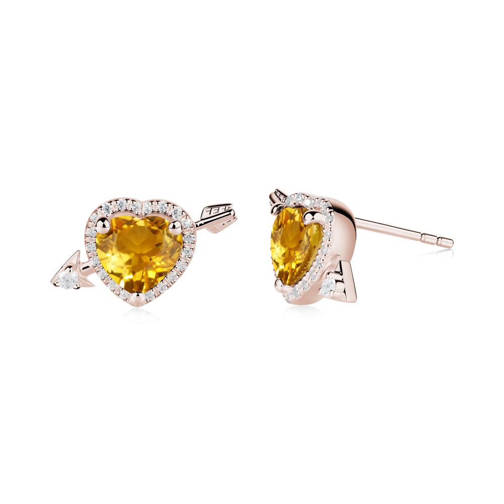 Halo Heart Shaped Citrine Stud Earrings - LUO Jewelry #metal_14k rose gold