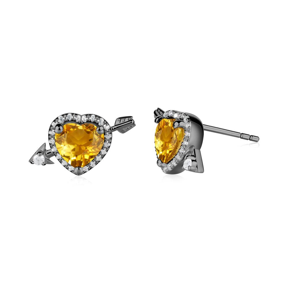 Halo Heart Shaped Citrine Stud Earrings - LUO Jewelry #metal_black finish sterling silver