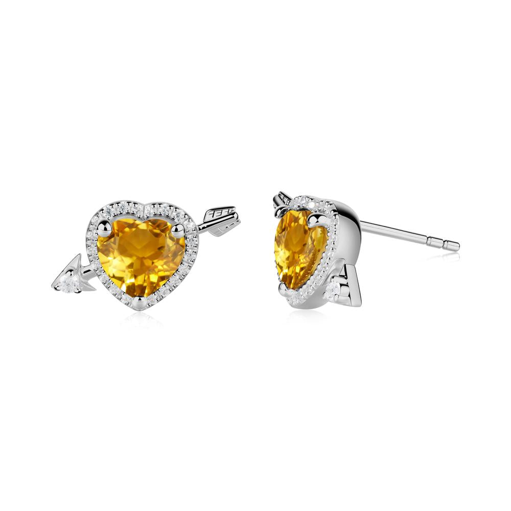 Halo Heart Shaped Citrine Stud Earrings - LUO Jewelry #metal_platinum