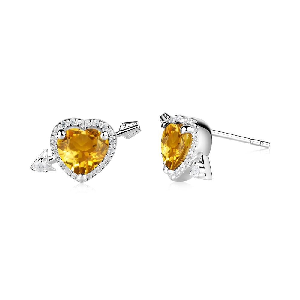 Halo Heart Shaped Citrine Stud Earrings - LUO Jewelry #metal_sterling silver
