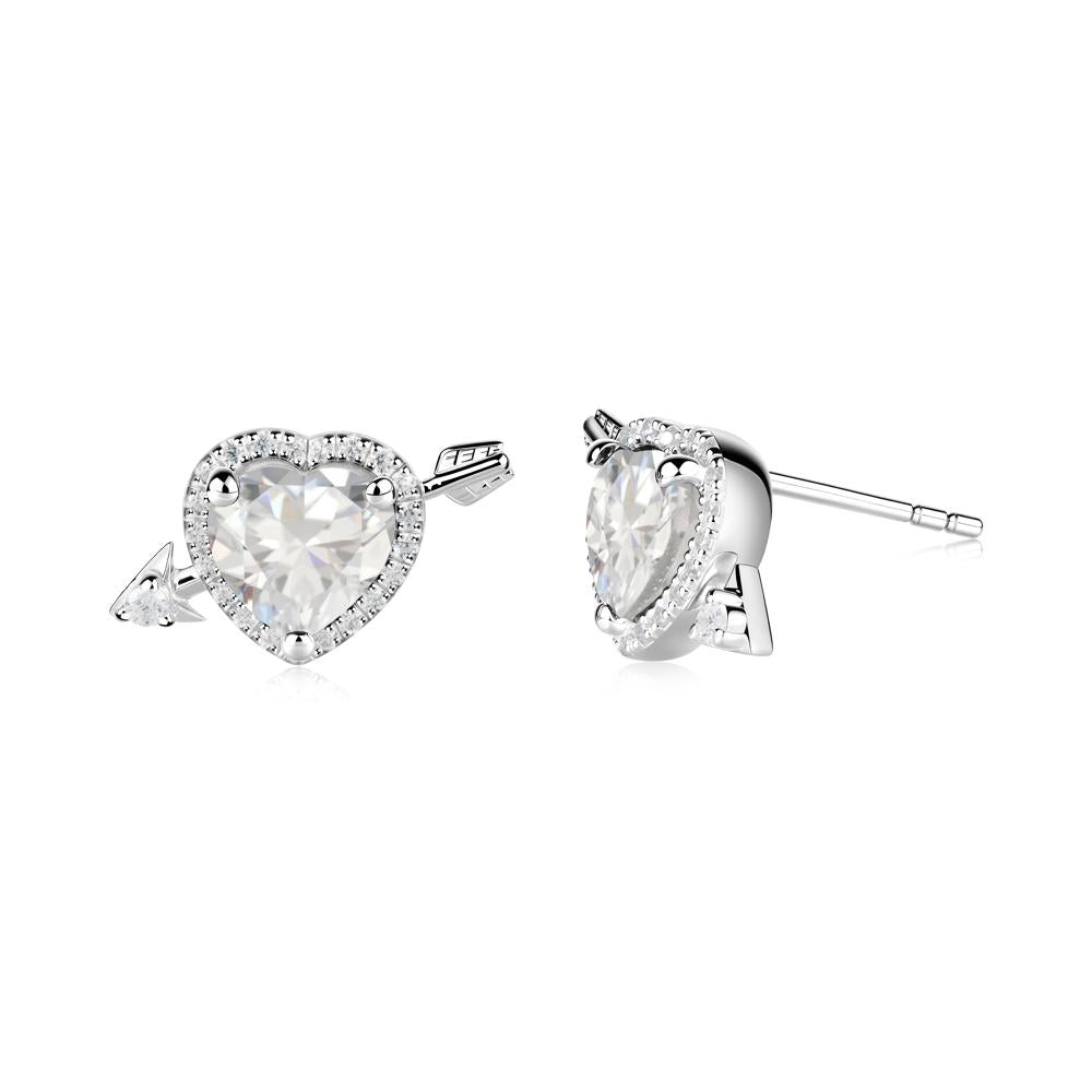 Cupid's Arrow Heart Shaped Cubic Zirconia Stud Earrings - LUO Jewelry #metal_14k white gold