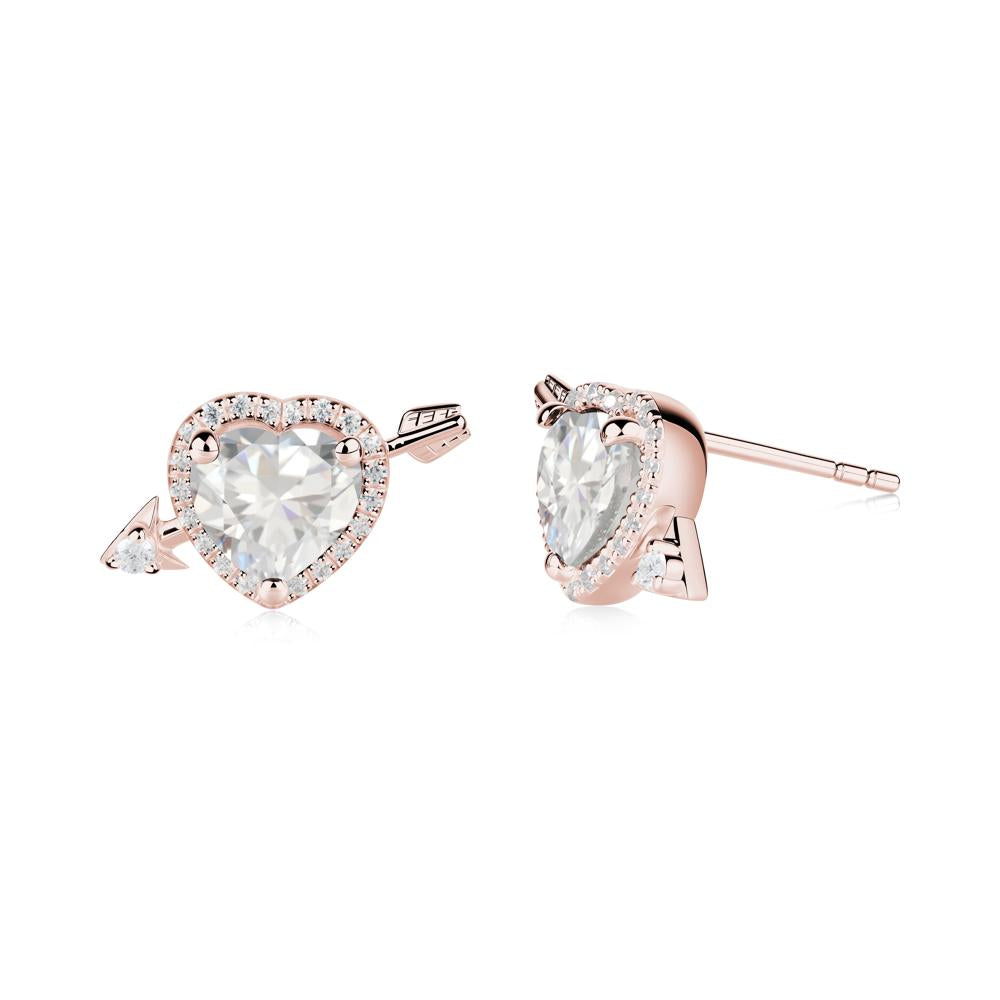 Cupid's Arrow Heart Shaped Cubic Zirconia Stud Earrings - LUO Jewelry #metal_18k rose gold