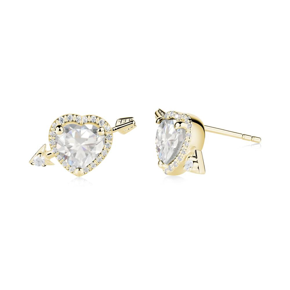 Cupid's Arrow Heart Shaped Cubic Zirconia Stud Earrings - LUO Jewelry #metal_18k yellow gold