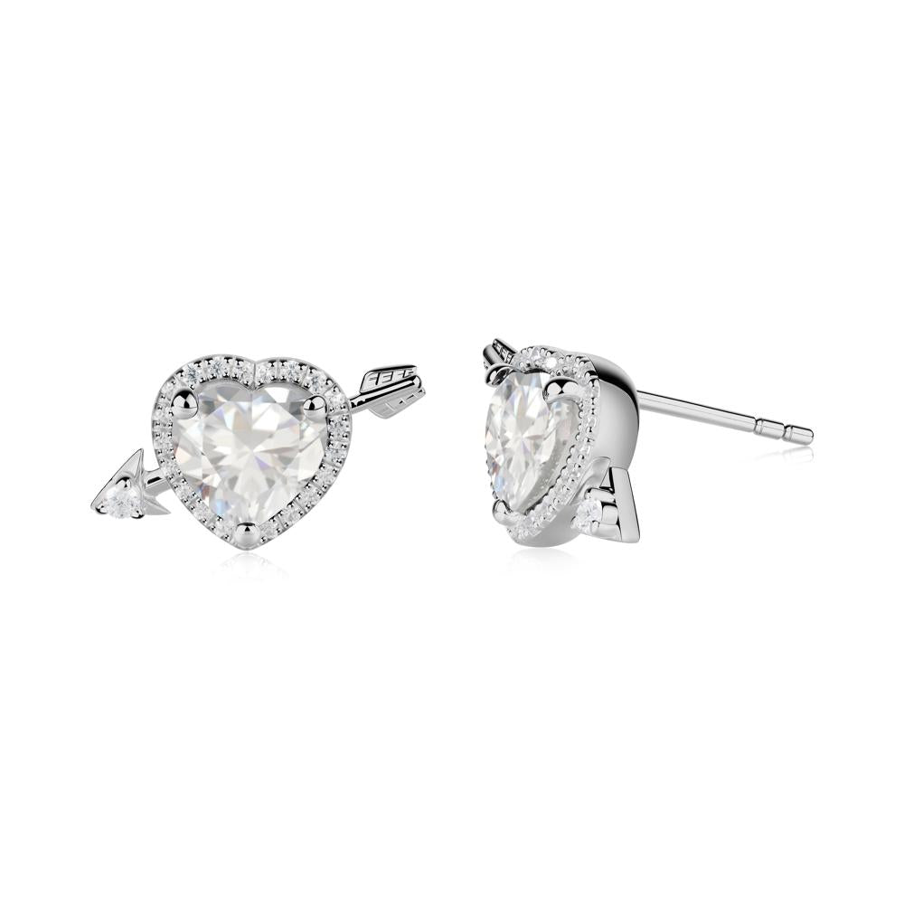 Cupid's Arrow Heart Shaped Cubic Zirconia Stud Earrings - LUO Jewelry #metal_platinum