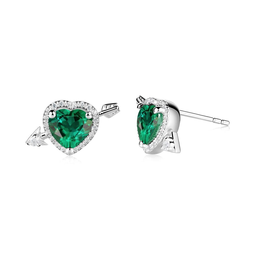 Heart Shaped Emerald Cupid's Arrow Stud Earrings - LUO Jewelry #metal_14k white gold