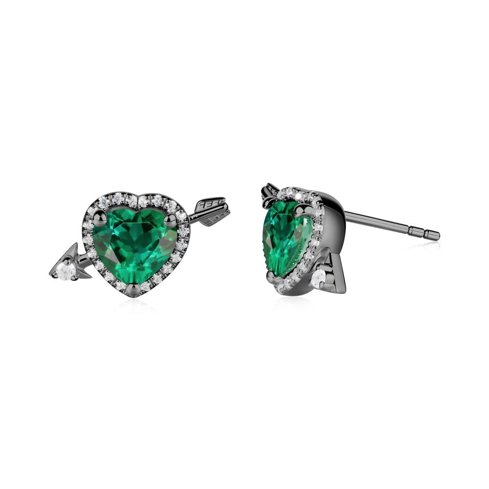 Heart Shaped Emerald Cupid's Arrow Stud Earrings - LUO Jewelry #metal_black finish sterling silver