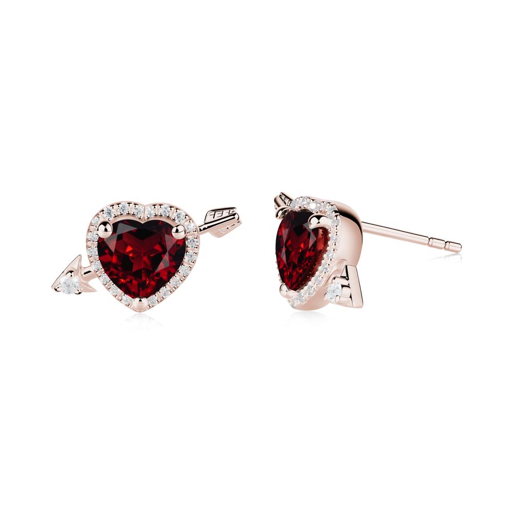 Halo Heart Shaped Garnet Stud Earrings - LUO Jewelry #metal_14k rose gold