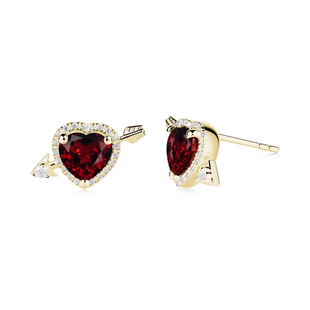 Halo Heart Shaped Garnet Stud Earrings - LUO Jewelry #metal_18k yellow gold