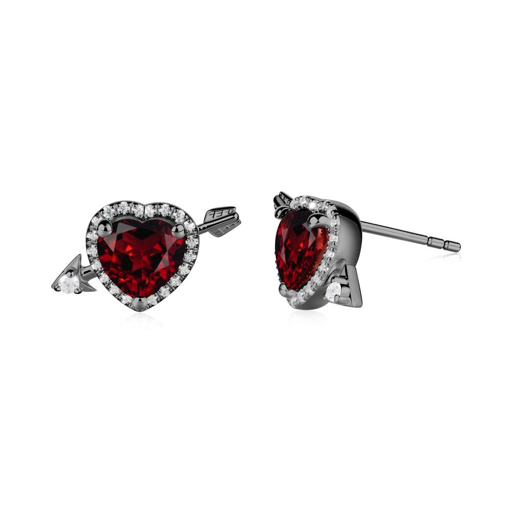 Halo Heart Shaped Garnet Stud Earrings - LUO Jewelry #metal_black finish sterling silver