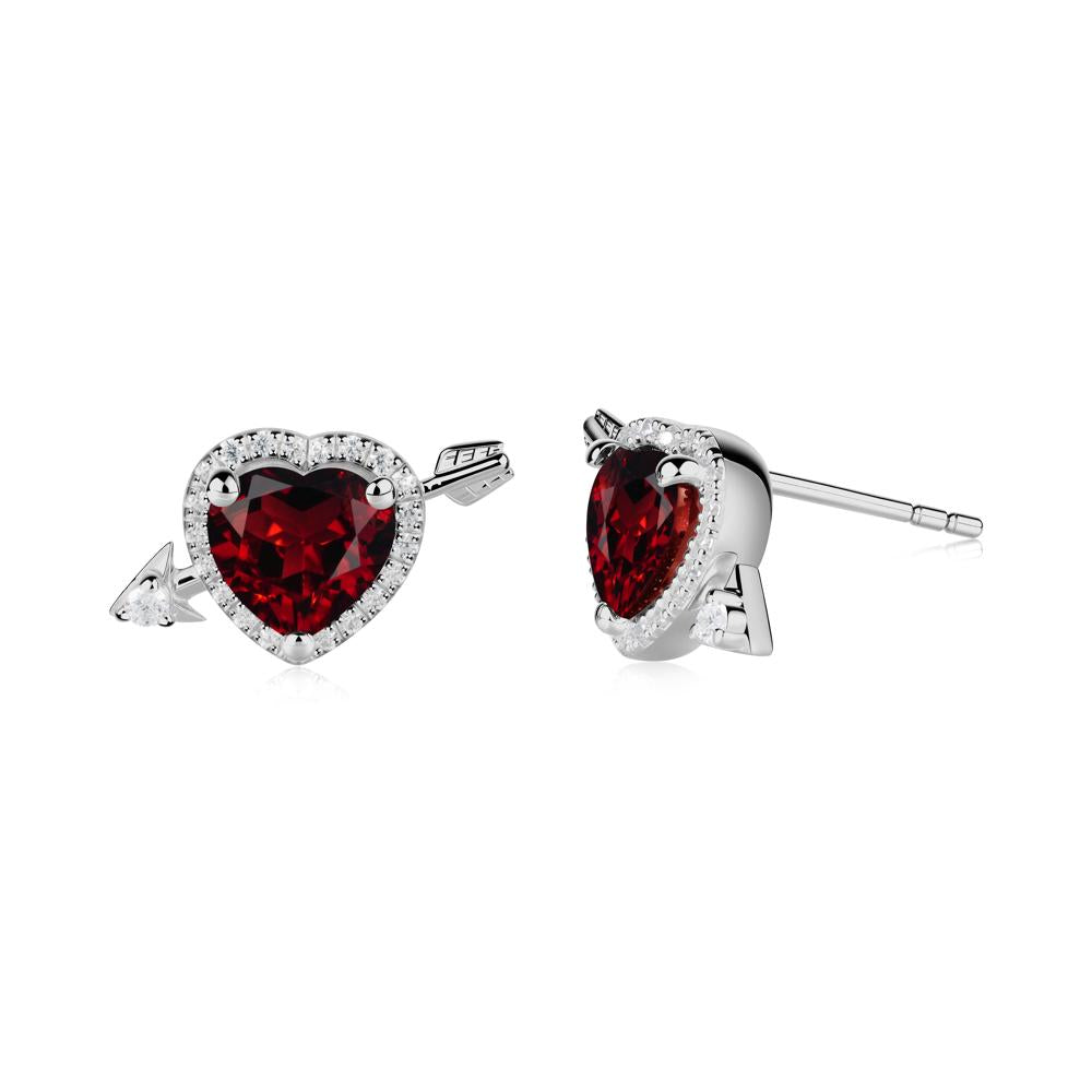 Halo Heart Shaped Garnet Stud Earrings - LUO Jewelry #metal_platinum