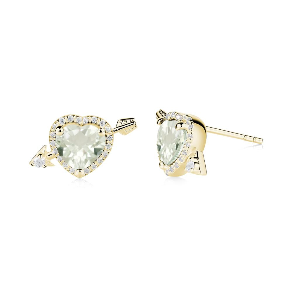 Heart Shaped Green Amethyst Cupid's Arrow Stud Earrings - LUO Jewelry #metal_18k yellow gold